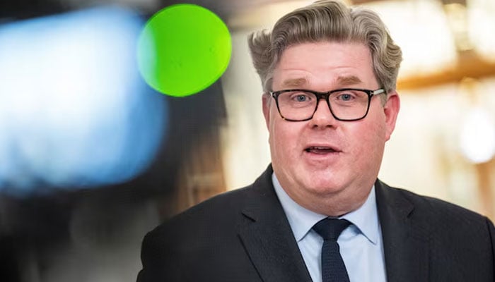 Swedens Minister of Justice Gunnar Strommer holds a doorstep with other Nordic ministers about the recruitment of children and young people via social media for organized crime, at the Ministry of Justice in Copenhagen, Denmark, December 9, 2024.—Reuters