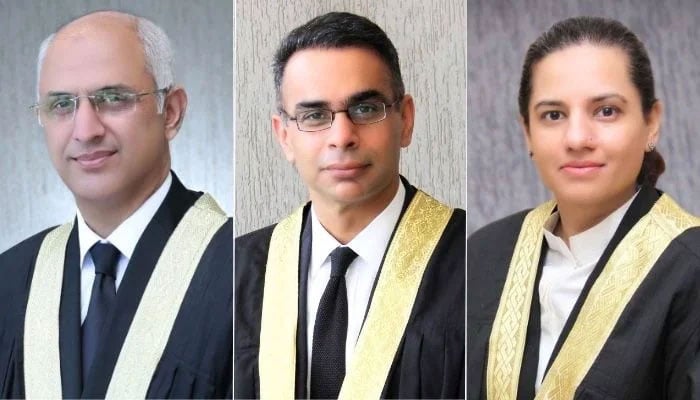 (From left ) Justice Mohsin Akhtar Kayani, Justice Babar Sattar and Justice Saman Rafat Imtiaz. — IHC/File
