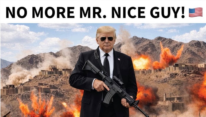 The AI-generated image of US President Donald Trump with label  NO MORE MR. NICE GUY! on his Truth social media account. —Truthsocial@realDonaldTrump