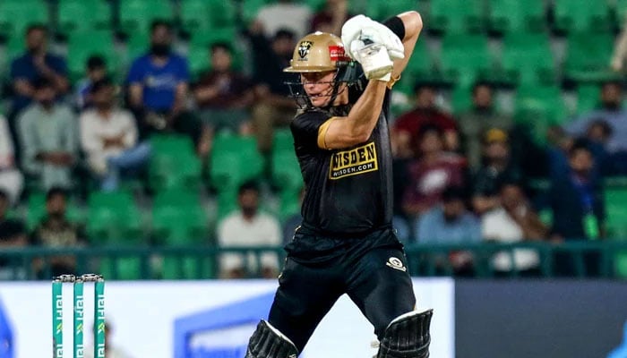 Hyderabad Kingsmen captain Marnus Labuschagne plays a shot during their PSL 11 Eliminator 1 against Multan Sultans at the Gaddafi Stadium in Lahore on April 29, 2026. — PSL