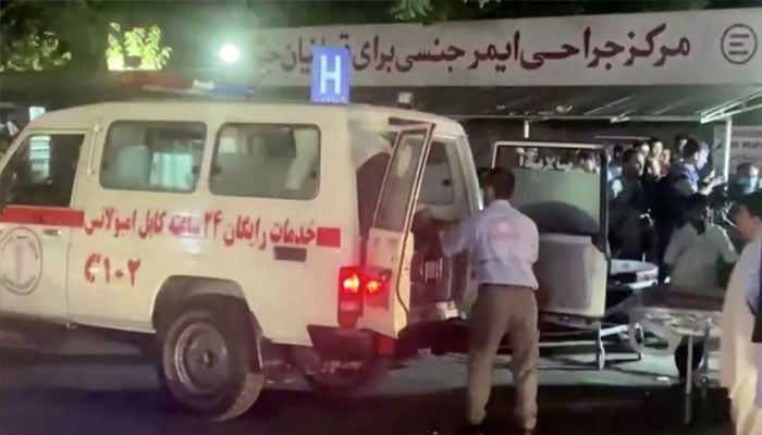 A screengrab shows an emergency vehicle as people arrive at a hospital after an attack at Kabul airport, in Kabul, Afghanistan, August 26, 2021.—Reuters