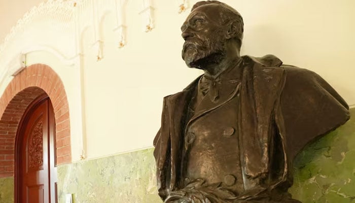 A bust of Alfred Nobel is placed at the Norwegian Nobel Institute, where the laureate of the Nobel Peace Prize is announced, in Oslo, Norway, October 10, 2025.—Reuters
