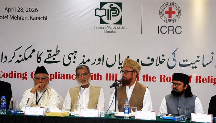 The image shows one of the panels of discussion organised by the Institute of Policy Studies on April 28, 2026. — Facebook@InstituteOfPolicyStudiesPakistan