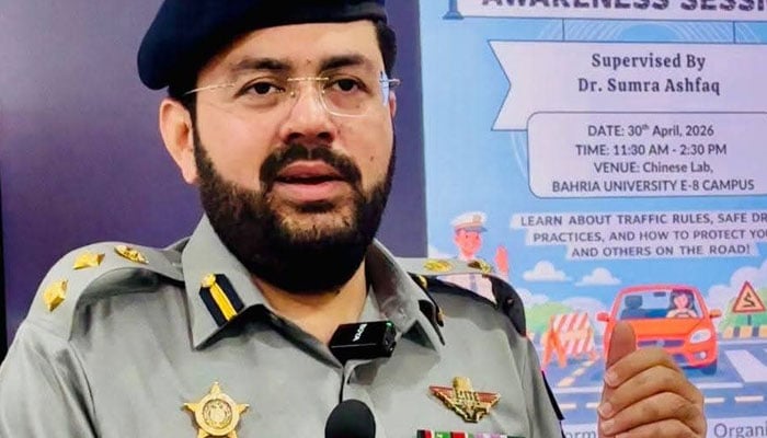 Chief Traffic Officer (CTO) Islamabad Muhammad Sarfraz Virk addressing an event on April 30, 2026. — APP