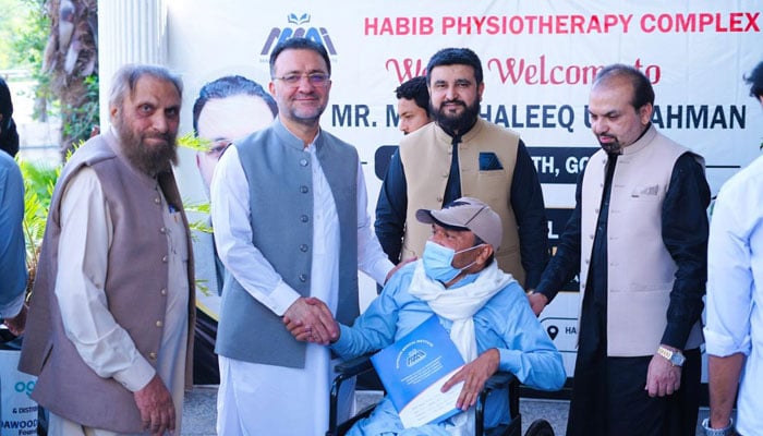 Khyber Pakhtunkhwa Minister for Health Khaleeq-ur-Rehman seen at the Habib Physiotherapy Complex, Hayatabad on May 1, 2026. — Facebook@khaleeqUrRehman87
