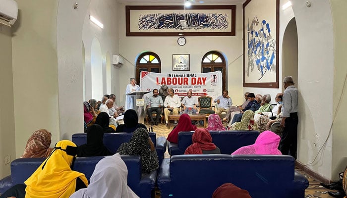 A seminar by the Pakistan Institute of Labour Education & Research is seen underway on April 30, 2026. — Facebook@PILERPakistan
