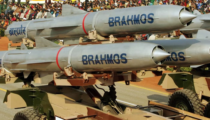 Indians watch Brahmos missiles on display during the annual Republic Day parade in New Delhi January 26, 2005. — Reuters