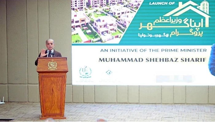 Prime Minister Muhammad Shehbaz Sharif addresses the launching ceremony of PM Apna Ghar Programme, April 30, 2026.— APP