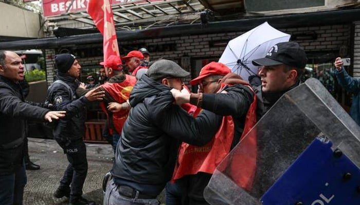 Turkish police and protesters scuffle during a May Day (Labour Day) rally, marking international Workers’ Day, in Besiktas, a district of Istanbul, on May 1, 2026. — AFP