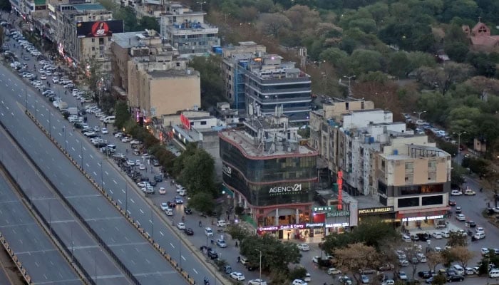 An aerial view of the Blue Area in Islamabad, April 24, 2026. — Online
