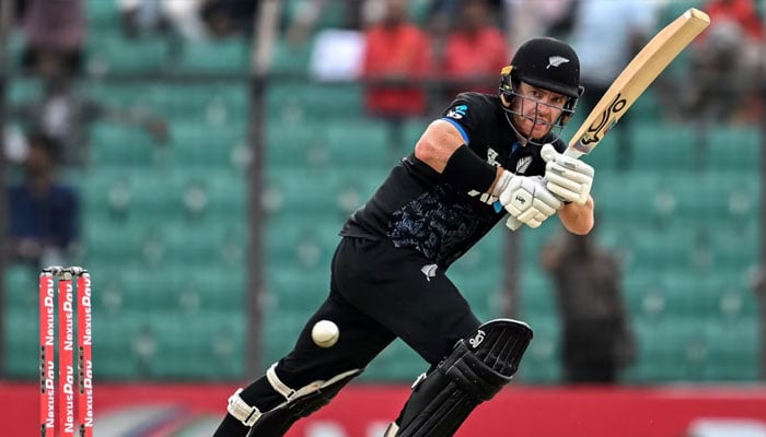New Zealands Nick Kelly plays a shot during the first T20 against Bangladesh.—AFP