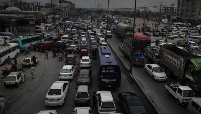 The image shows traffic in an area of Rawalpindi. — Facebook@Rawalpindi Life/File