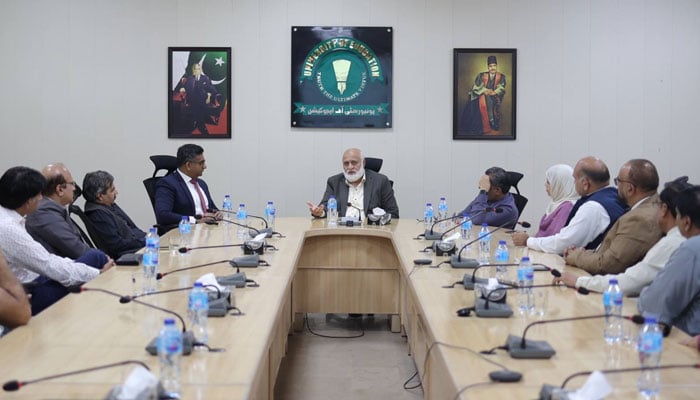 The Chairman of the Higher Education Commission (HEC) Pakistan Prof Dr Niaz Ahmed is seen at a meeting at the University of Education (UOE) on May 2, 2026. — Facebook@ue.edu.pk.official