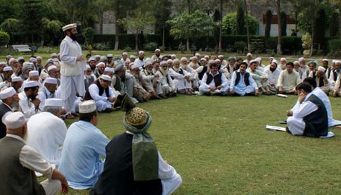 The representational image shows Pakistani tribal elders sitting in a Jirga sitting on  April 12, 2010 in Khyber.—APP/File
