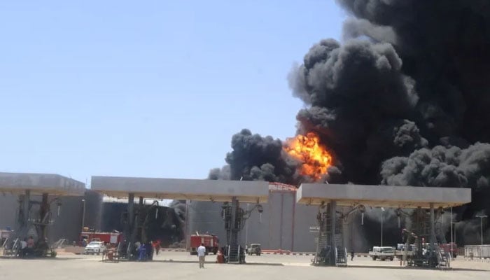 Large plumes of smoke and fire rising from a fuel depot after what military sources say was a Rapid Support Forces (RSF) drone attack in Port Sudan targeting fuel storage facilities in Sudan on May 5, 2025.—Reuters/File