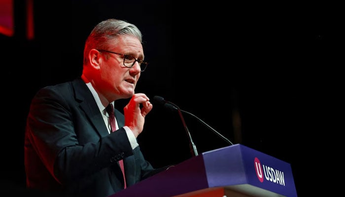 British Prime Minister Keir Starmer delivers a speech in North-West England, April 27, 2026. — Reuters