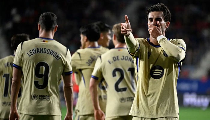 Barcelona’s Spanish forward Ferran Torres celebrates scoring his team’s second goal during the Spanish league football match between CA Osasuna and FC Barcelona at El Sadar Stadium in Pamplona on May 2, 2026. — AFP