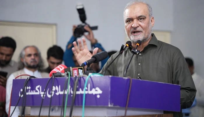 Jamaat-e-Islami (JI) Ameer, Hafiz Naeemur Rehman addressing an event on May 1, 2026. — Facebook@HafizNaeemRehman