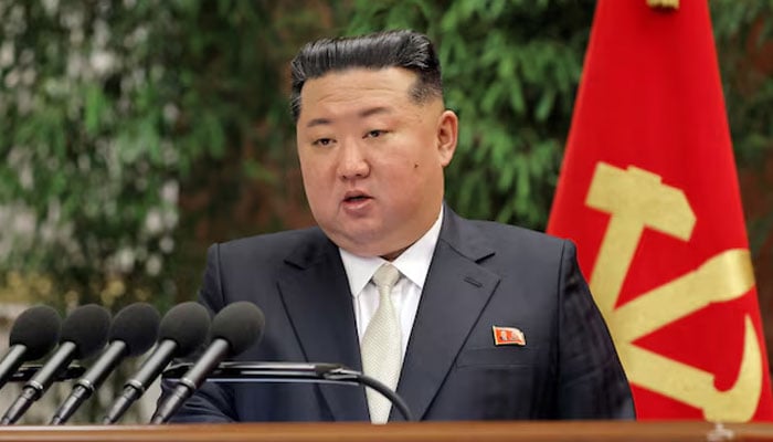 North Korean leader Kim Jong Un speaks during the expanded meeting of the first plenary meeting of the Ninth Central Committee of the Workers Party of Korea (WPK), in Pyongyang, North Korea, February 23, 2026. — Reuters