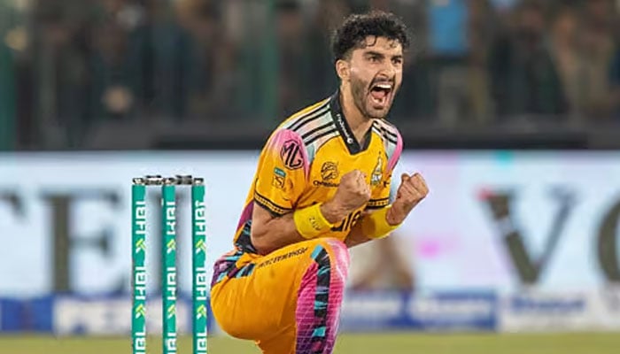 Sufyan Moqim celebrates a wicket.—X/PSL/File