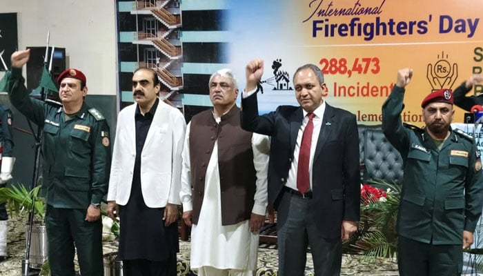 Punjab Minister for Health and Emergency Services Khawaja Salman Rafique at an event at the Rescue Headquarters on the occasion of International Firefighters Day 2026 on May 4, 2026. — Facebook@SalmanRafiquePK
