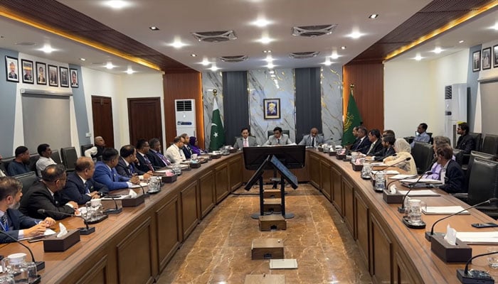 A 12-member high-level delegation of the Bangladesh Civil Service calls on Chief Secretary Sindh Asif Hyder Shah in Karachi on May 4, 2026. — Facebook@OfficialGoS/Screengrab