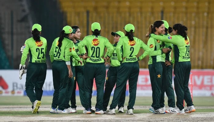 Pakistan women’s players celebrate during the first ODI against Zimbabwe at the National Bank Stadium in Karachi on May 4, 2026. — PCB