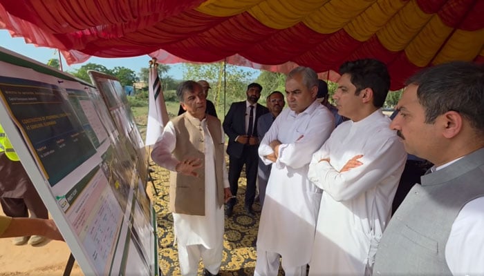 Federal Interior Minister Mohsin Naqvi visits the construction site on May 5, 2026. — Facebook@realmohsinnaqvi/Screengrab