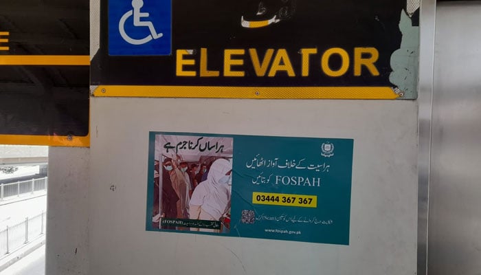 The image released on April 29, 2026, shows awareness stickers installed by FOSPAH on Metro buses in Rawalpindi, Lahore and Multan.. — X@fospah