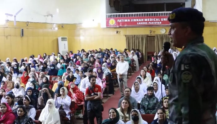 Punjab Counter Narcotics Force (CNF), Director General Brigadier Mazhar Iqbal is seen at the Fatima Jinnah Medical University on May 1, 2026. — Facebook@punjabcnf/Screengrab