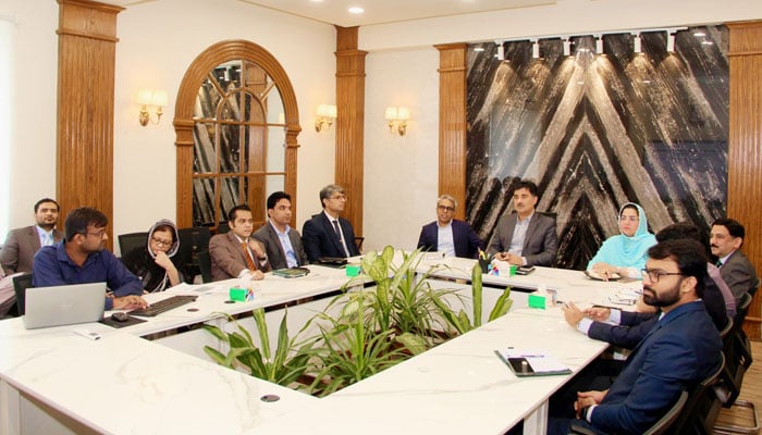 The image shows the 1st PSC Meeting of Punjab Clean Air Project (PCAP) underway on October 9, 2025. — Facebook@PnDBPb