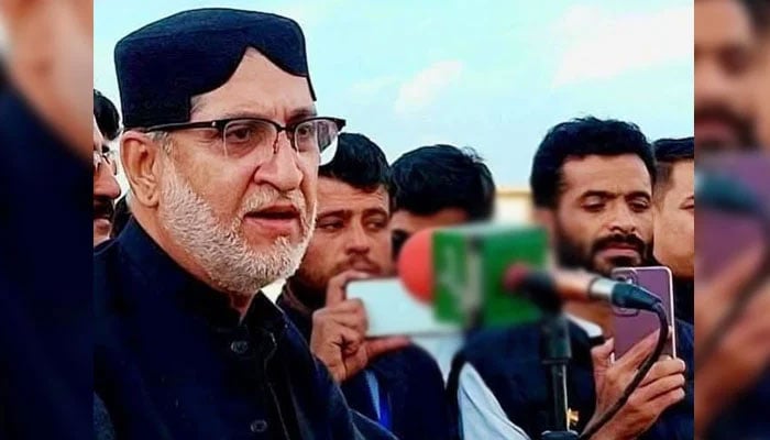 Balochistan’s former chief minister and Balochistan National Party (BNP) President Sardar Akhtar Mengal addresses a public gathering on March 17, 2025. — Facebook@/BNPMediaCell