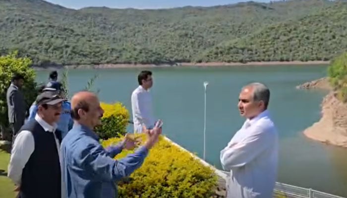 Federal Interior Minister Mohsin Naqvi is seen during a visit to the Simly Dam on May 6, 2026. — Screengrab via Facebook@Ministry of Interior GoP