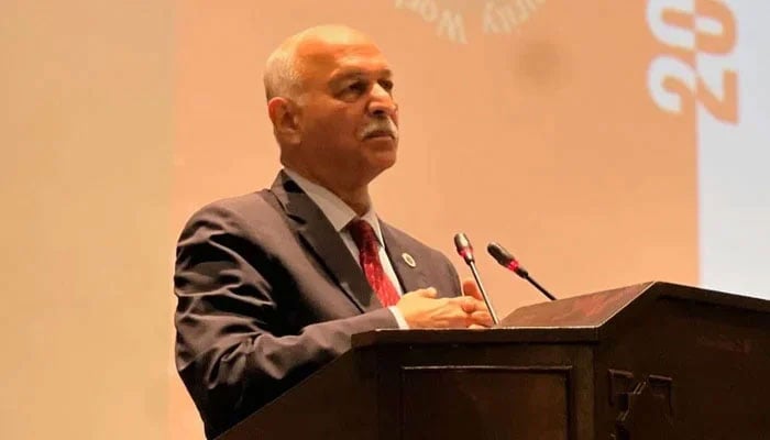 Senator Mushahid Hussain Syed addresses an event on November 14, 2024. — Facebook@senatormushahidhussain