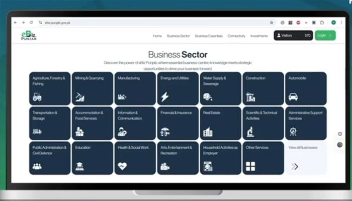 A screenshot of “eBiz” portal homepage. —Screengrab via Facebook@PunjabITBoard/File
