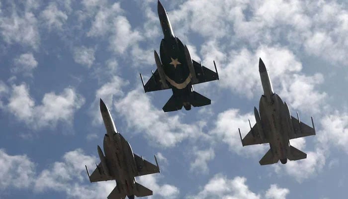 PAF JF-17 Thunder jets perform during an air show in Karachi. — Reuters/File