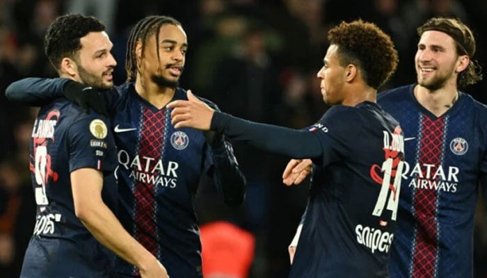 Goncalo Ramos, Bradley Barcola and Desire Doue, can be seen celebrating. —AFP/File