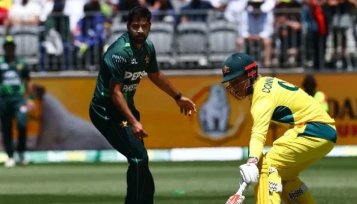 Pakistan pacer Haris Rauf watches Australias Cooper Connolly as he backs up during the third ODI at the Optus Stadium in Perth, Australia, November 10, 2024. — AFP