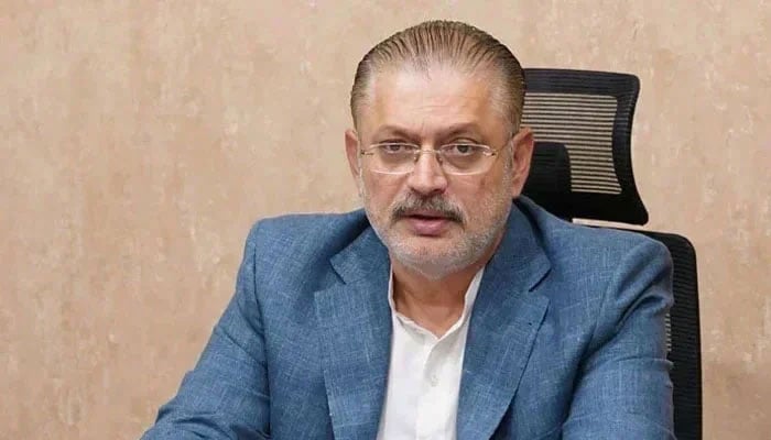Sindh Senior Minister and Minister for Information, Transport and Mass Transit Sharjeel Inam Memon speaks during a meeting on April 28, 2024. — Facebook@SharjeelInamMemon