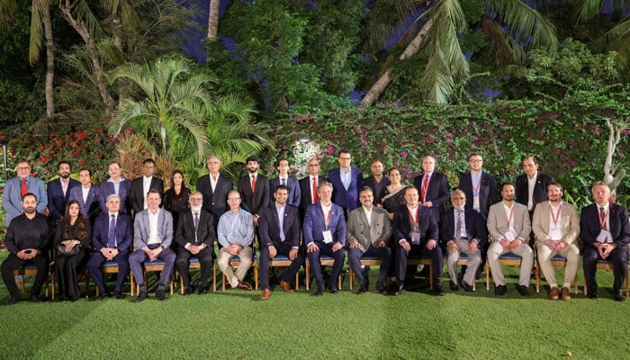 The image released on May 8, 2026 shows a group photo with an Austrian delegation at the EU–Pakistan Business Forum in Karachi.  — X@AustriaInPAK