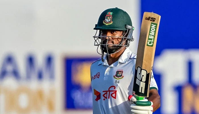Bangladeshs Najmul Hossain Shanto celebrates scoring a half-century during the fourth day of their first Test against Sri Lanka at the Galle International Stadium in Galle on June 20, 2025. — AFP