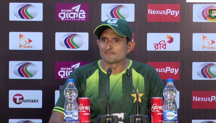 Mohammad Abbas press conference following the first days play at Sher-e-Bangla National Cricket Stadium  on May 8, 2026. — Facebook@PakistanCricketBoard/Screengrab