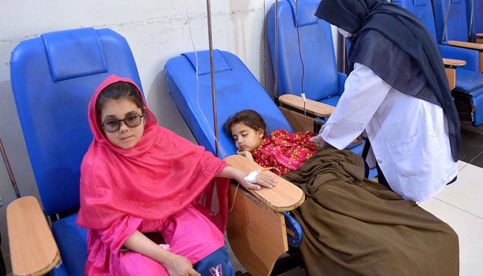Young thalassemia patients receive a blood transfusion at a Hamza Foundation medical center on May 8, 2026. — APP