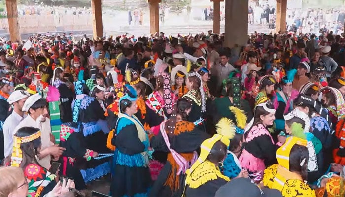 The image shows a people celebrating in the Chilimjusht festival in the scenic Kalash valley on May 23, 2025. — Facebook@kptourism/Screengrab