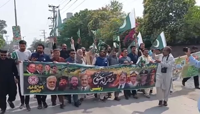 The Rawalpindi Waste Management Company (RWMC) organises a rally to mark the first anniversary of “Marka-e-Haq” on May 9, 2026. — Facebook@www.rwmc.org.pk/Screengrab