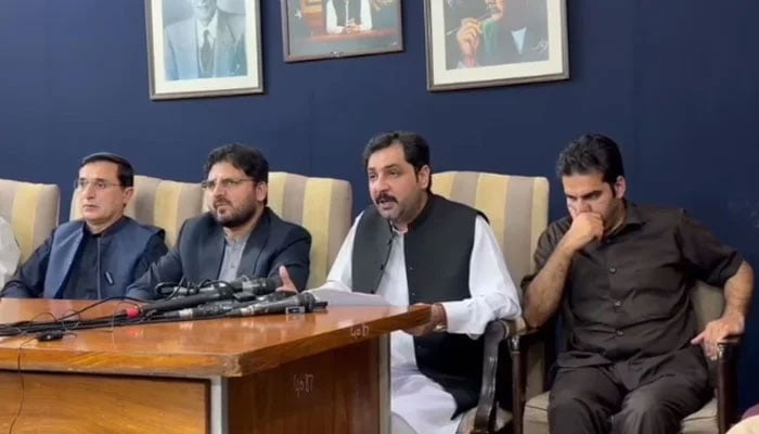 TTAP spokesperson Akhunzada Hussain addressing a press conference on April 3, 2026. — Facebook/akhunzada.h.ahmad/Screengrab