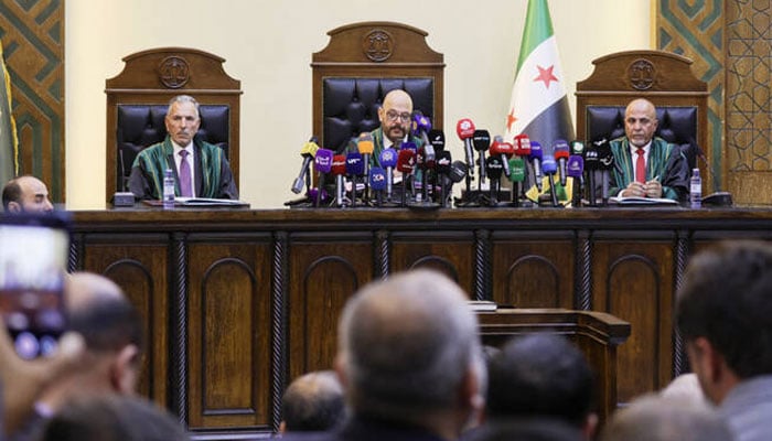 Judges attend a trial session of Atef Najib who is accused of committing war crimes, at the Palace of Justice, in Damascus, Syria, April 26, 2026. —Reuters