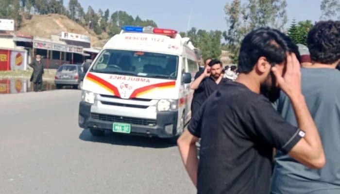 A representational image showing ambulances parked at an incident site. — Facebook@Rescue 1122 Mansehra