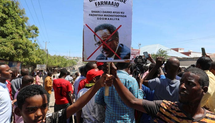 Protesters demonstrate against Somalias President Mohamed Abdullahi Mohamed on the streets of Yaqshid district of Mogadishu, Somalia, April 25, 2021. —Reuters