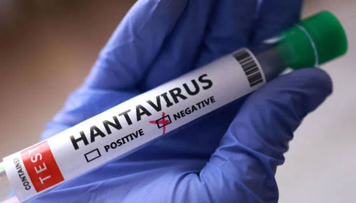 The image shows a test tube labeled Hantavirus, a family of viruses primarily spread by rodents. — Reuters/File